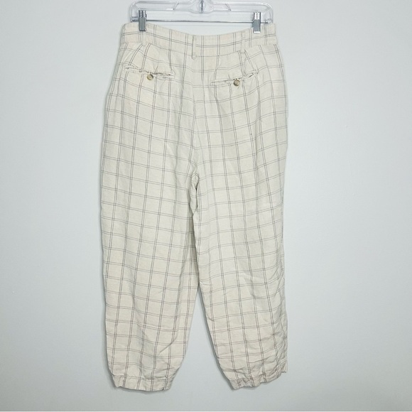 MADEWELL Linen Pleated Taper Wide-Leg Pants in Windowpane size 10 - Picture 6 of 7